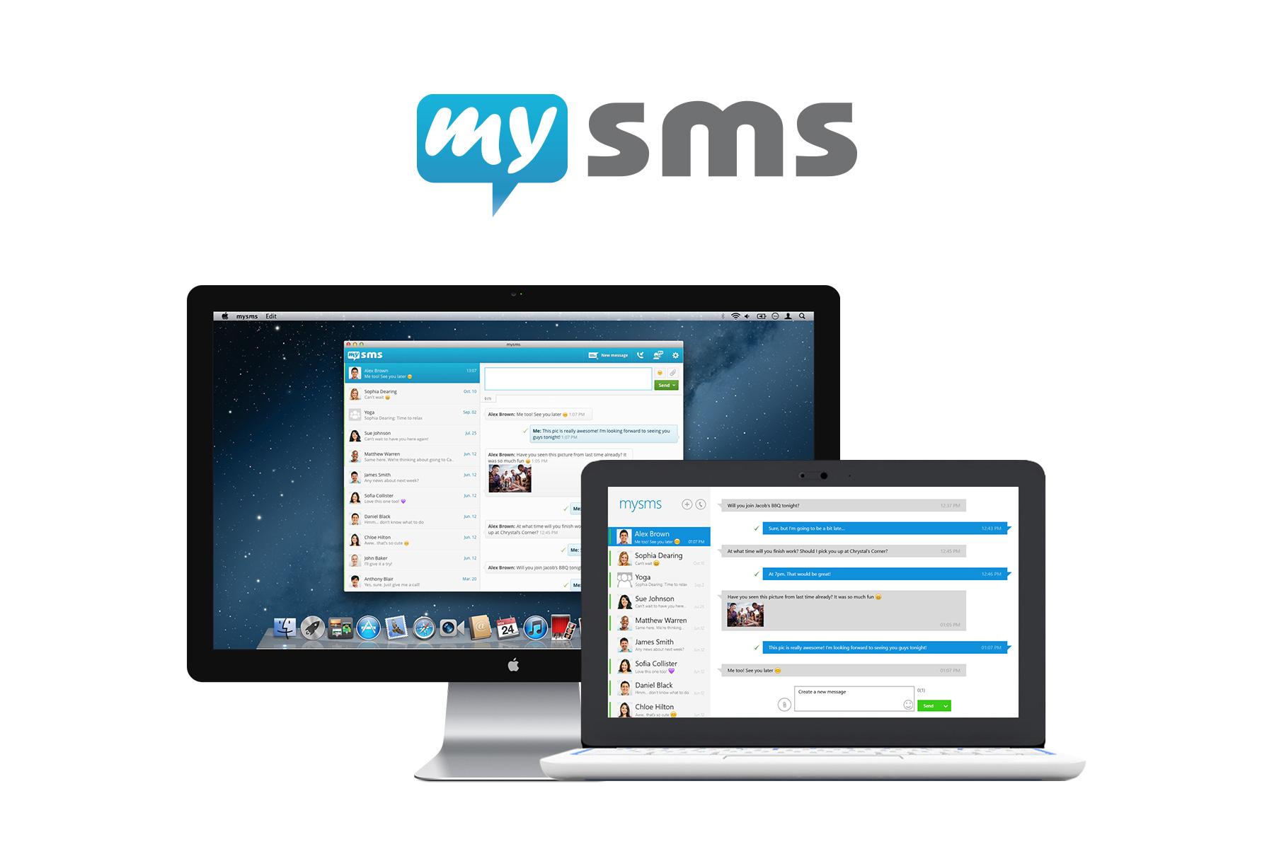 Text from computer, tablet and smartphone with our mysms